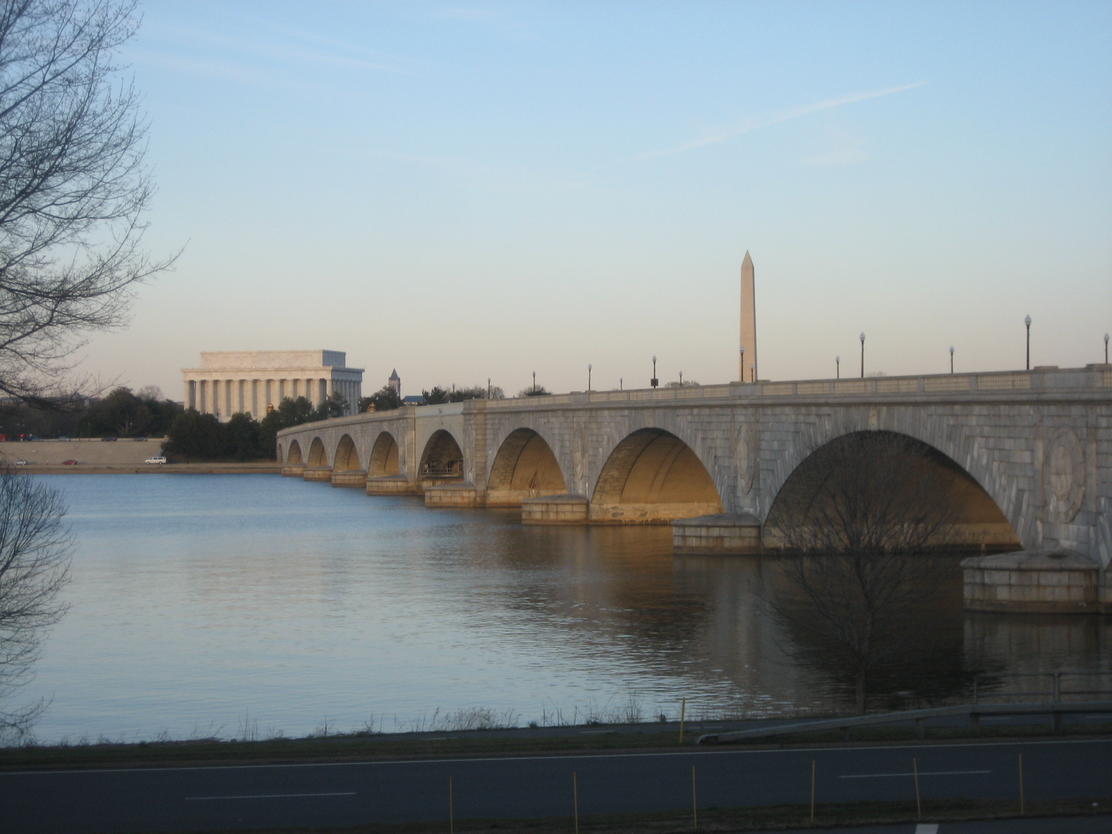 Lincoln and Washington Memorials and Memorial Bridge in the foreground